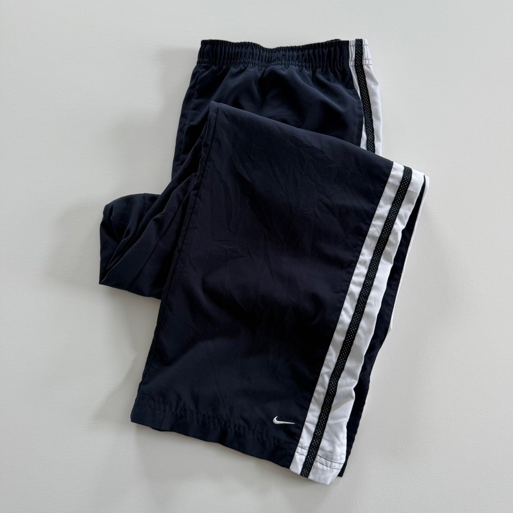 Nike Mens XL Navy Blue Side Stripe Track Pants Straight Leg Y2K 208766